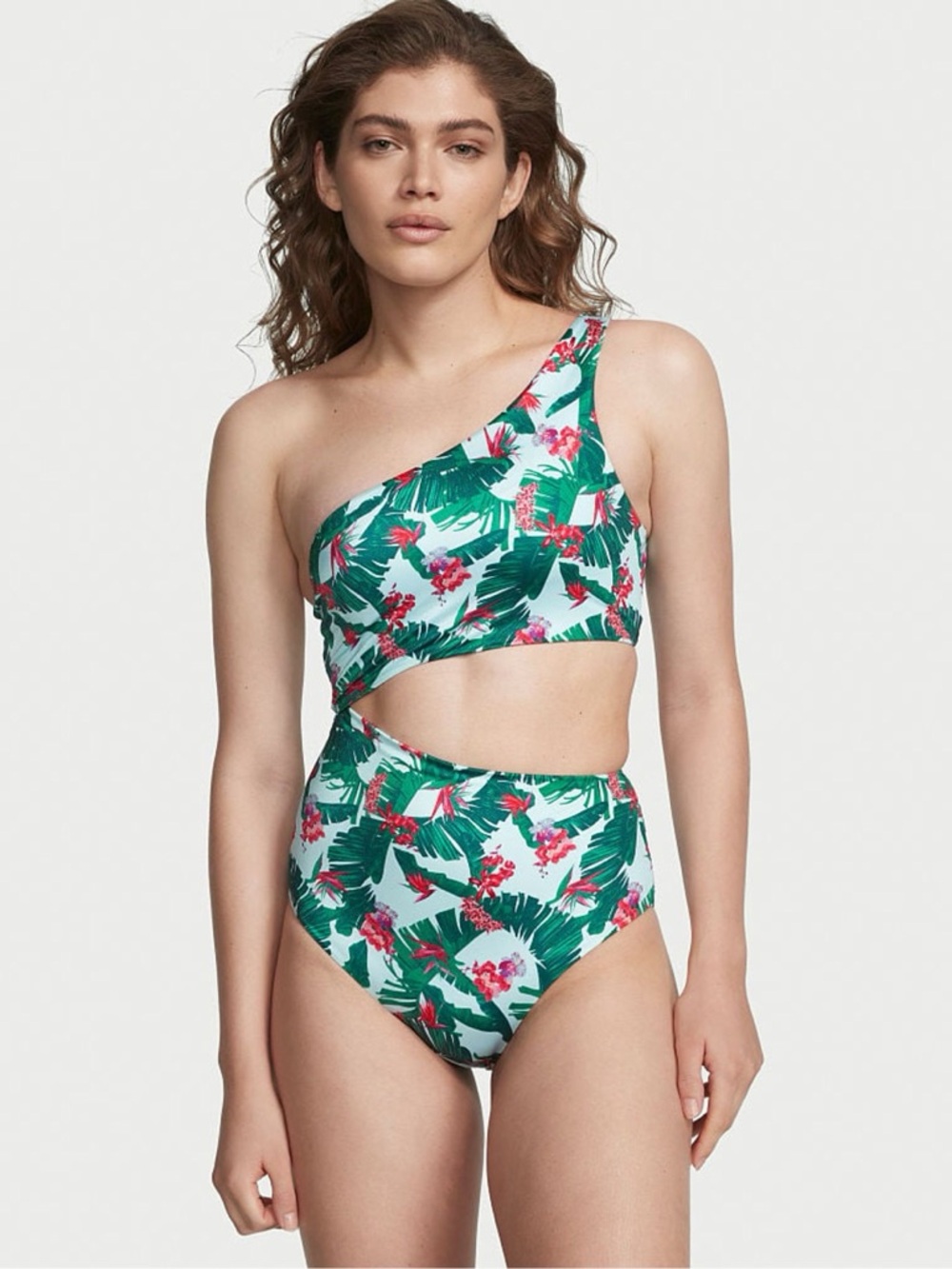 Victoria’s Secret tropical palm one shoulder cut out swim suit